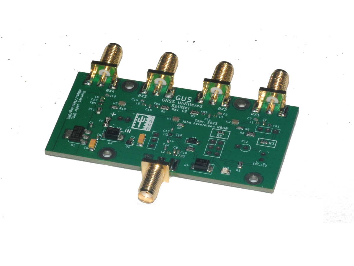 GUS GNSS Unfiltered Splitter circuit board